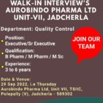 Vacancy in AUROBINDO PHARMA for Quality Control