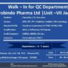 Vacancy in Aurobindo Pharma QC