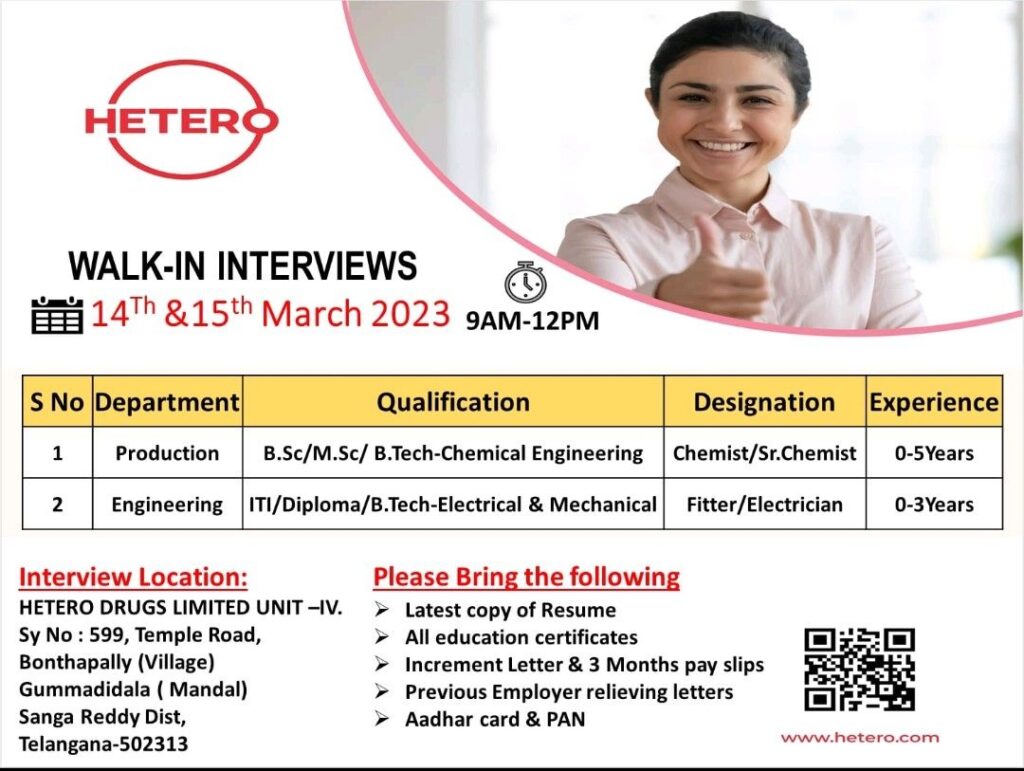 Multiple Vacancies in Hetero Drugs Limited